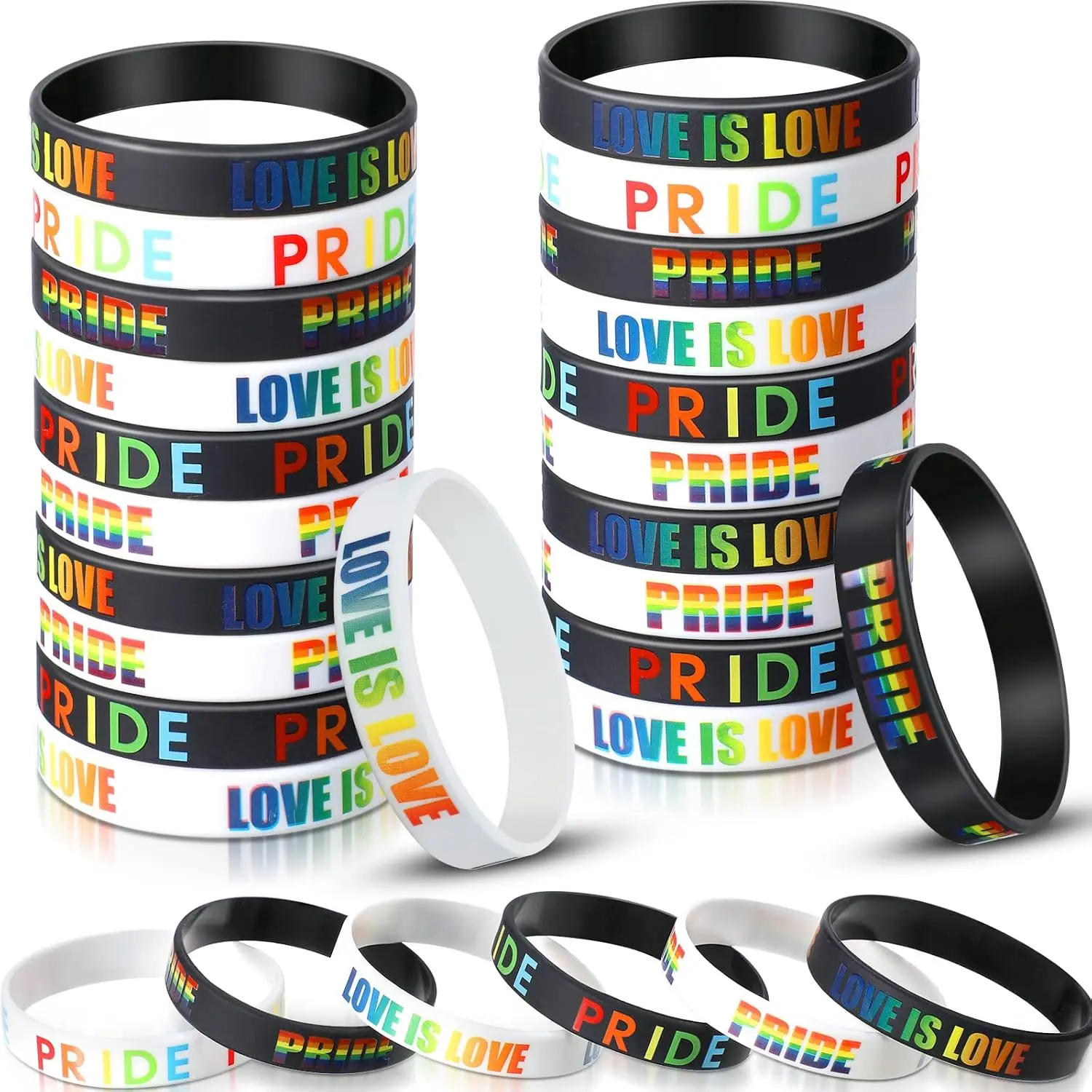 30 Pcs Pride Bracelets Bulk Rainbow Pride Gay Wristbands LGBT Rainbow Silicone Wristbands Lesbian Gay Support Rubber Bracelets for Parades LGBT Party Accessories Decorations Gifts Supplies