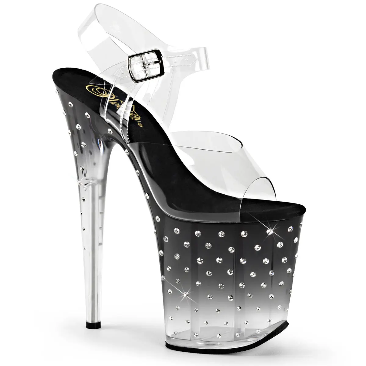 Stardust-808T Pole Dancing Footwear - Ombre Rhinestone Platform Sandals with an 8 In Stiletto & Lightweight Tinted 4-in Platform for Exotic Performers, High Heel, Women's Fashion, Ankle Strap, Stage Wear, 4" (10.2Cm), Performance, Platform Sole