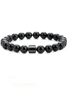 Men's Beaded Bracelet with Amethyst, Obsidian, Tiger Eye, Volcanic Stone, Map Stone, 8mm, Stylish Jewelry Accessory