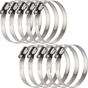 Large Hose Clamps, 10 Pack 2.5 Inch Stainless Steel Hose Clamps Adjustable from 1-13/16"-2-3/4"/46-70mm, Metal Worm Gear Duct Clamp for Radiator, Dryer Vent Hose,  Line, Automotive