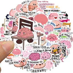 Brain Pattern Sticker, 50pcs/set Cute Cartoon Brain Sticker, Waterproof Self Adhesive Decor Paper for Gift Greeting Card Water Bottle Laptop Phone, Cases
