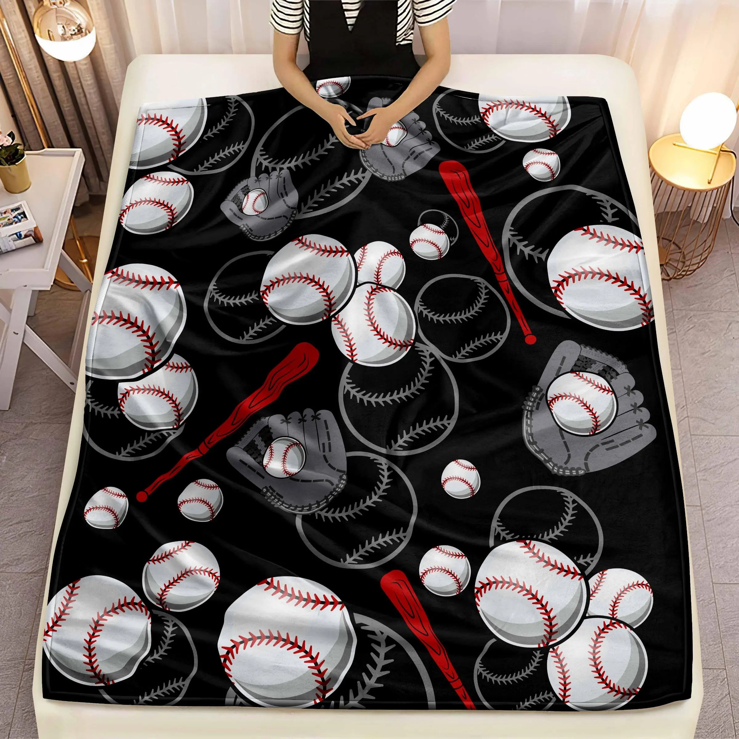 Baseball Pattern Blanket, 1 Count Soft Comfortable Throw Blanket,  Air-conditioned Room Blanket, Warm Nap Blanket for Home Dormitory  Office, Soft Bed Blanket, Soft Comfy Blanket