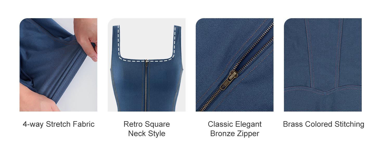 BRXL Faux Denim Jumpsuit for Women - Built-in Shapewear Tummy Control Bodycon Romper with Flared Legs & Bronze Zipper - Casual Fashion Bodysuit#Summervibes #beachoutfit, Lady