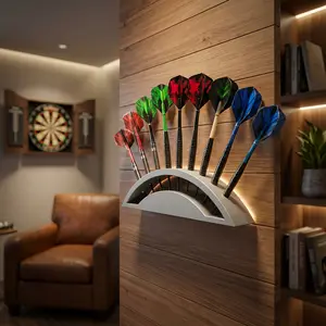 1 Wall-Mounted Dart Rack | 9-Slot Storage Box Perfect for Men'S Caves, Bars, Home Offices with Spear Display Organizer | Grey, High-Refractive-Index Polymer, Darts Gear, Dart Pins