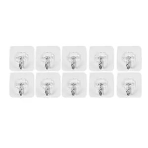 10 Packs Reusable Adhesive Hooks,Transparent Heavy Duty Wall Hooks with No Scratch, Waterproof and Oilproof for Bathroom, Bedroom, Kitchen, Refrigerator Door, Wall and Ceiling