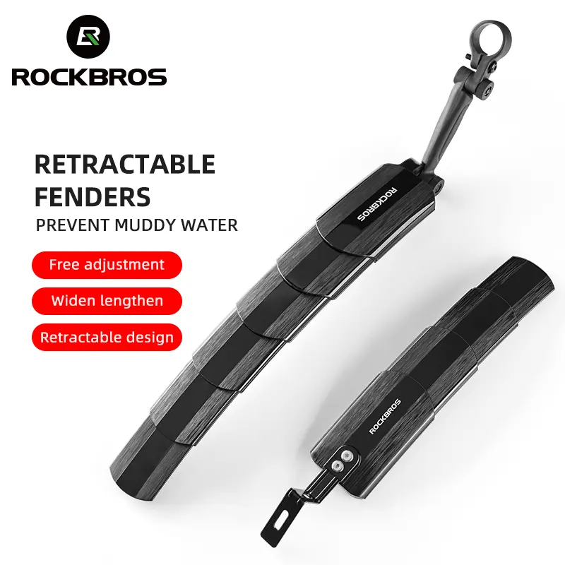 ROCKBROS Retractable Bike Fender Set, Adjustable Front & Rear Mudguards with Widened Design, Durable PA Material for Road & Mountain Bikes, Weather Resistant
