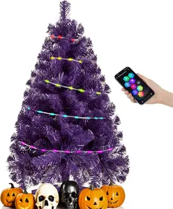 3Ft Halloween Christmas Tree, 36Inch Artificial Tree Mini Table Top Decorations, Xmas Desk Small Tree with 80 Smart Lights, 200 Branch, Holiday Decor for Home Indoor Office Tabletop Party (Purple) ELAMAS