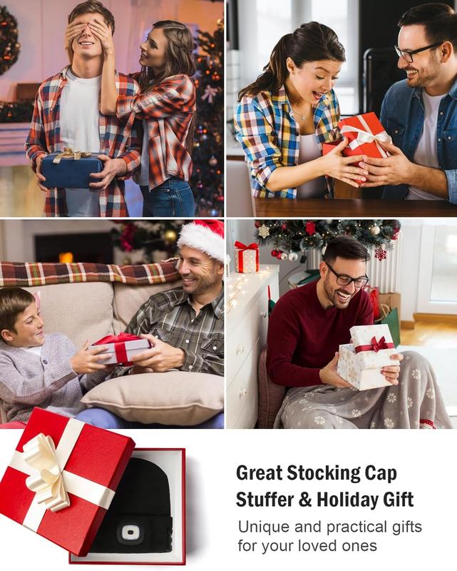 Bluetooth Beanie with a Light, Unisex USB Rechargeable 4 LED Fashlight Hat with Cordless Headphones, Unique Christmas Birthday Gifts for Men Him Husband Teen Black