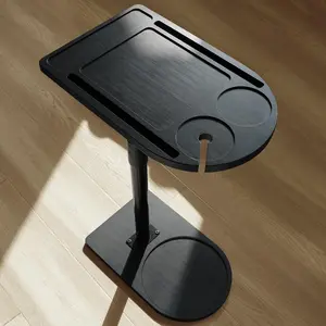 360? Rotatable Sofa Tray Table for Couch Arm - Height Adjustable End Table for Bed or Chair with Phone & Tablet Slots, TV Tray Table, Side Table Tray for Small Spaces(Black,Arc)