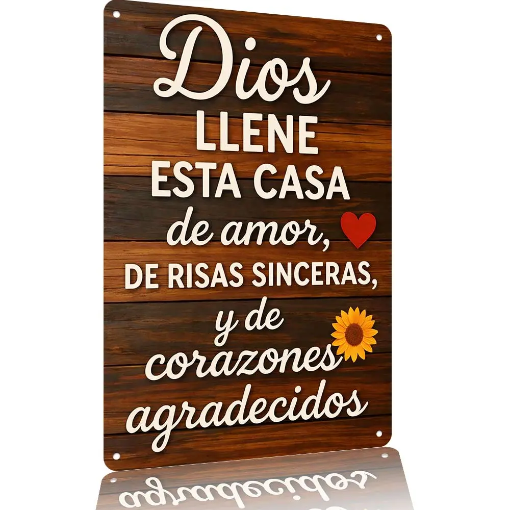 1pc 2D Flat Metal "Bless This Home" Spanish Aluminium Wall Sign (12"x8") - Vintage Faith Blessing Decorative Plaque, Suitable for Home, Garden, Bar Cafe Decor & Birthday Gifts