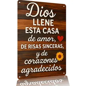 2D Flat,Metal wall art 1pc, "Bless This Home" Spanish Aluminium Iron Sign(12"x8"), Decorative Plaque & Statues, Vintage Home faith blessing , Suitable for garden, porch, patio, home decor, bar cafe, Office, Kitchen decor, birthday gifts