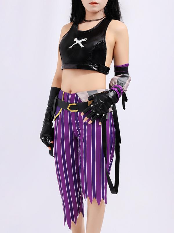 Anime Lol Arcane Role-Playing Costume for Women, Crit Loli Jinx Set, Perfect for Halloween Carnival, Geometric Pattern, Slim-Fitting