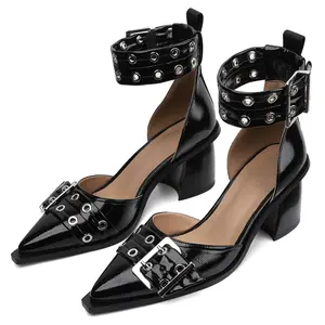 High Heels for Women Pointed Toe Wide Welt Buckle Design Adjustable Ankle Buckle Chunky Block Heel Summer Gifts For Her Work Party Wedding Dress Shoes Spring Heels