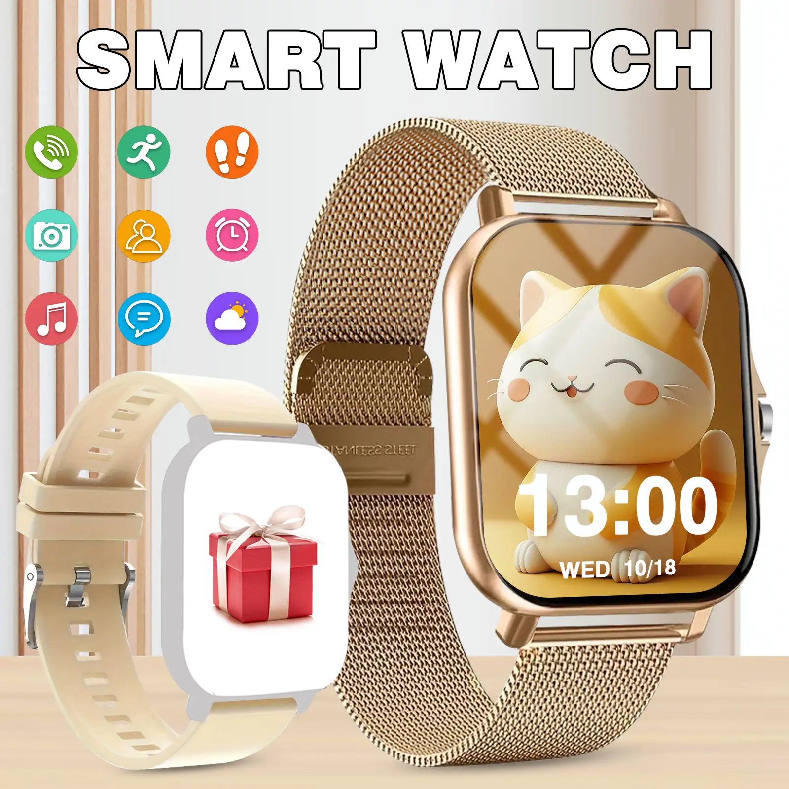 Basic Smartwatch with Advanced Functions - Call Function & Message Alert, Precise Step Count & Calorie Tracker, Multiple Sports Modes for Fitness, Weather Update, Wireless Connection, USB Charging, Unisex for Men Women of All Ages