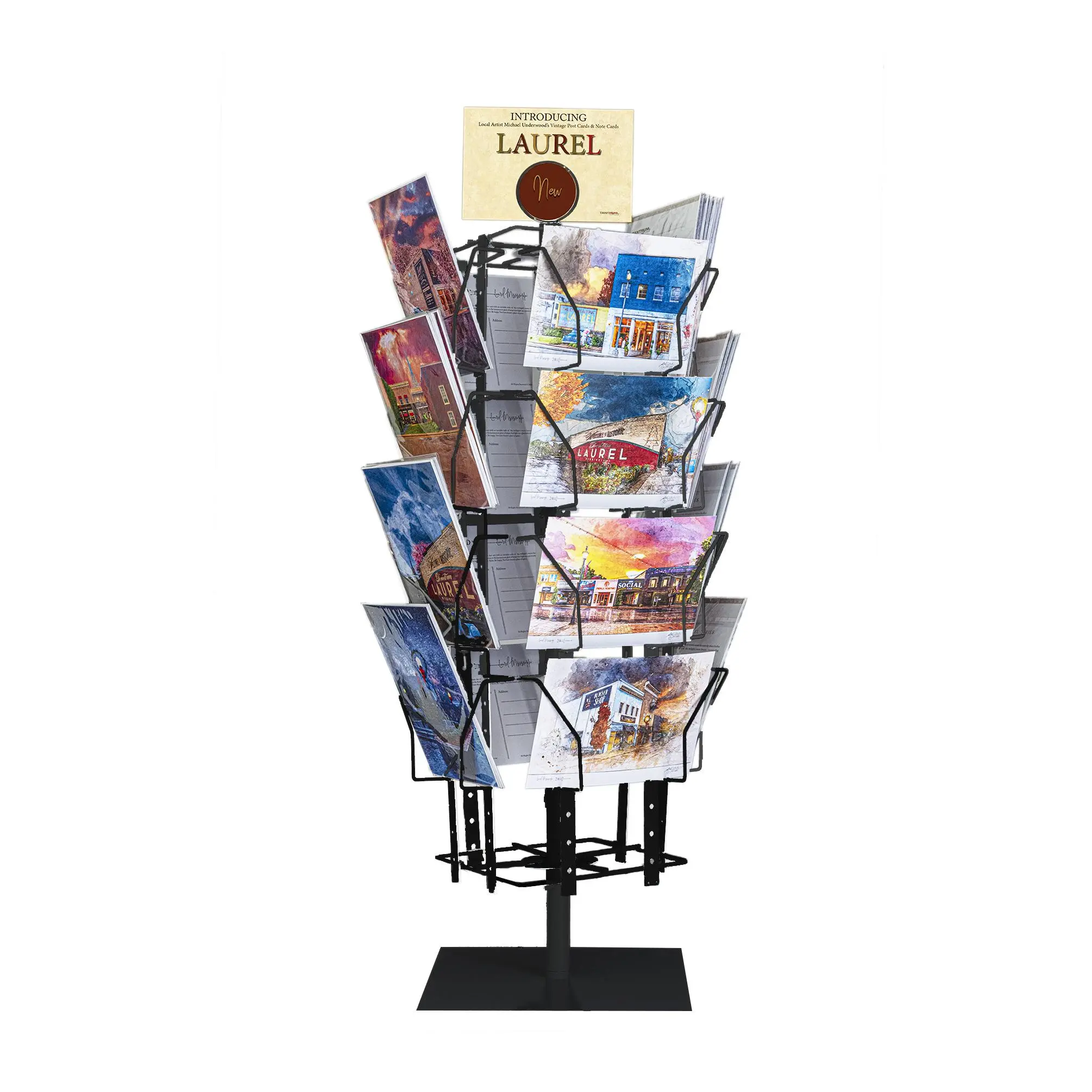 Up to 9.9" Wide 16 Adjustable Pockets Display Rack, Greeting Post Card Christmas Holiday Spinning Rack Stand. Pocket Size: 4.5-9.9" Wide X 5.8" Tall, 16 Pockets 11602-M-DOUBLE-BLK-NF