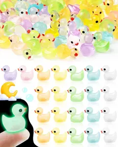 100-Pcs Bulk Glow-in-the-Dark Mini Resin Ducks - 8-Color Luminous Tiny Garden Miniatures for Dollhouse Decor, Fairy Garden, Party Favors