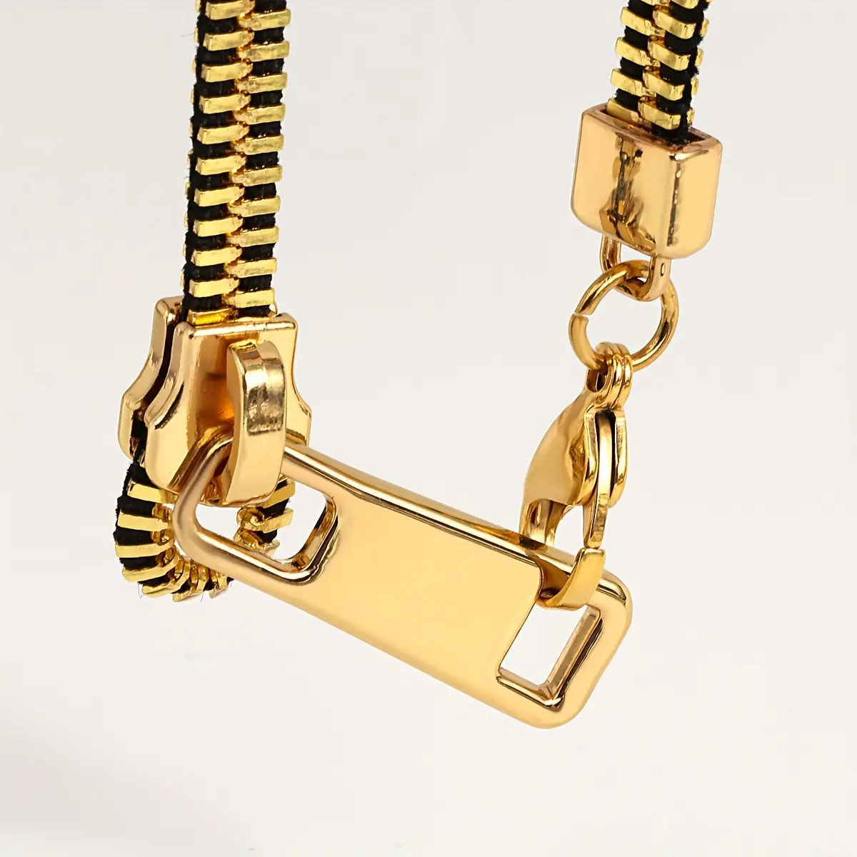 Unisex Adjustable Stainless Steel Chain & Link Zipper Necklace, 1pc Golden Multi-Color Unique Creative Hip Hop Costume Jewelry Accessory, Chain Jewelry Necklaces