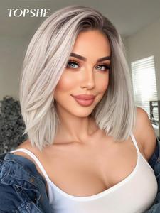 10 inch short straight wigs for women, gorgeous fluffy wigs without bangs, synthetic lace front wigs for party, daily use