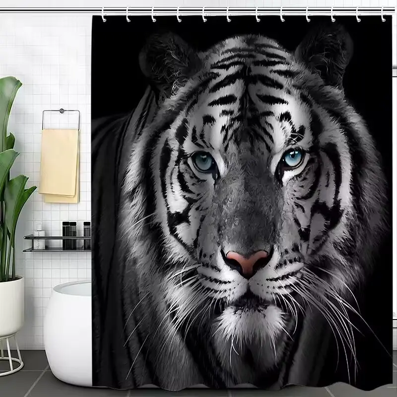 Tiger Head Pattern Polyester Aesthetic Shower Curtain, Decorative Room Divider, Modern Bathroom Drapes, Bathroom Accessory for Home Hotel Salon Decoration, Bathroom Decoration Accessories