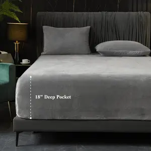 Fitted Sheet  Size, 1 Pack Luxury Flannel Bed Sheets with 18" Extra Deep Pocket Super Soft Cozy Comfy Plush Fuzzy Sheet Bottom Sheet Only No Pillowcases Grey