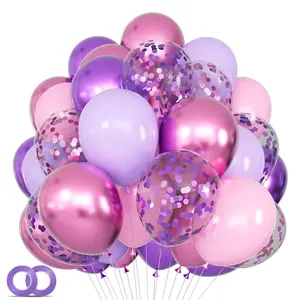 70 metal powder purple latex balloons, 12 inch sparkling party balloons, Confetti balloons, Party Balloons Decorations, suitable for birthdays, baby parties, weddings - mixed colors with ribbon ties, home decoration