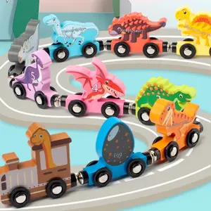 10-Piece Magnetic Wooden Dinosaur Train Set, Educational Toy for Kids, Ideal Birthday Halloween Christmas Gift, Present