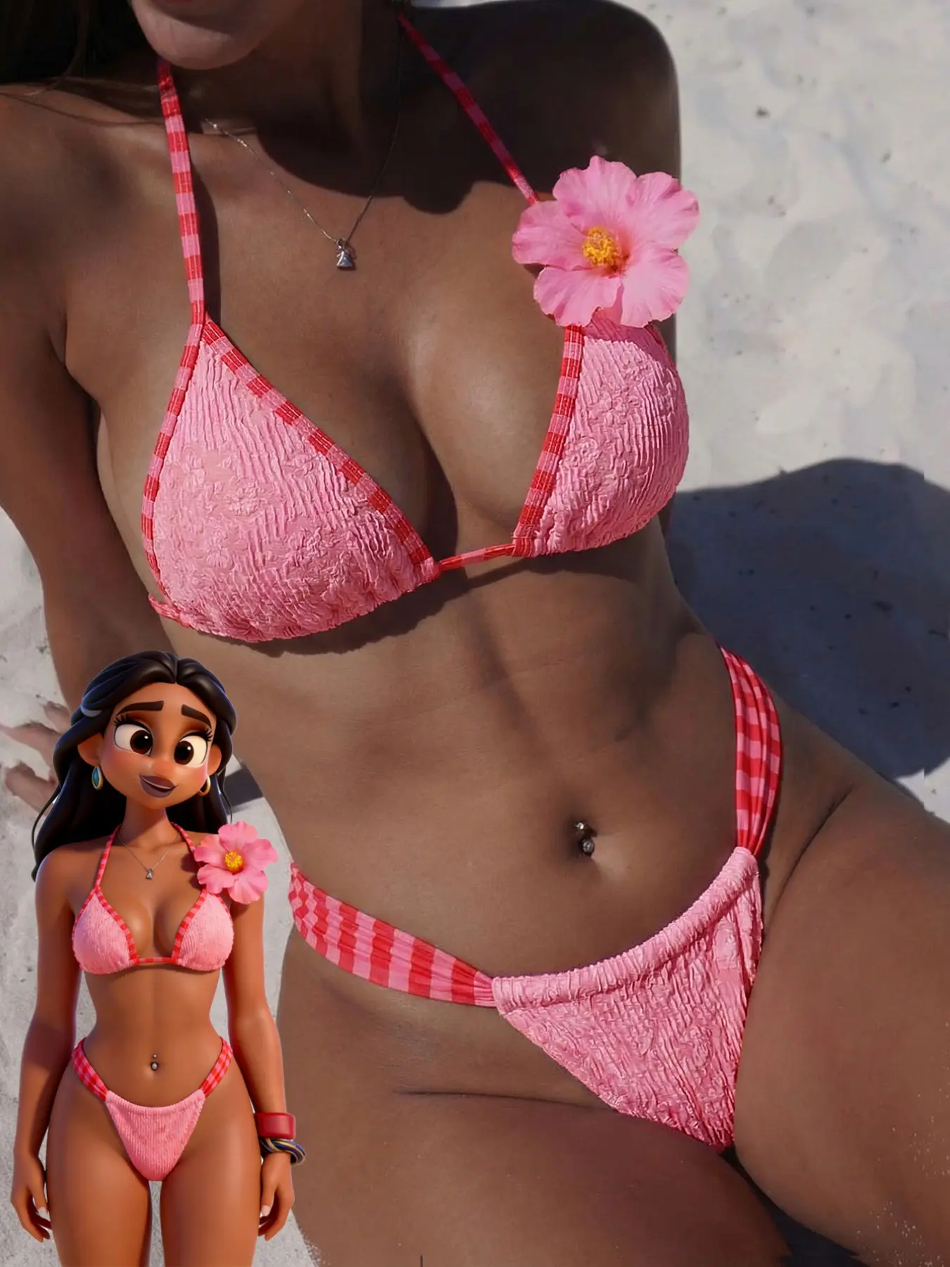 Women's Swimsuit bikini, Striped Swimsuits, floral Hibiscus Flower texture fabric striped bra built in Tank Top swimsuit pants for Vacation, Beach Outfits, pool and sporty outfit, For spring and summer Vacation Outfits beachwear