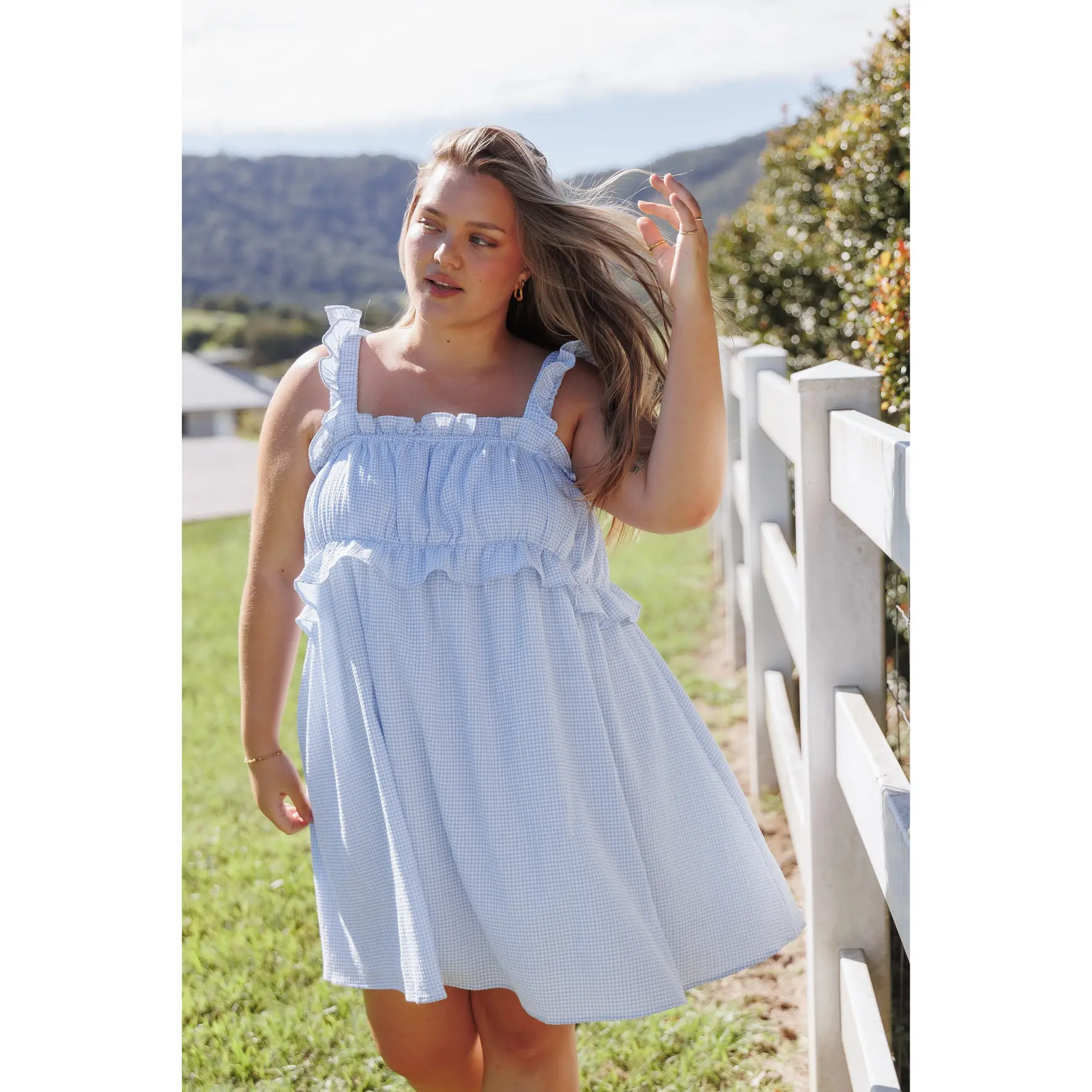Keonia Mini Dress - Baby Blue Gingham