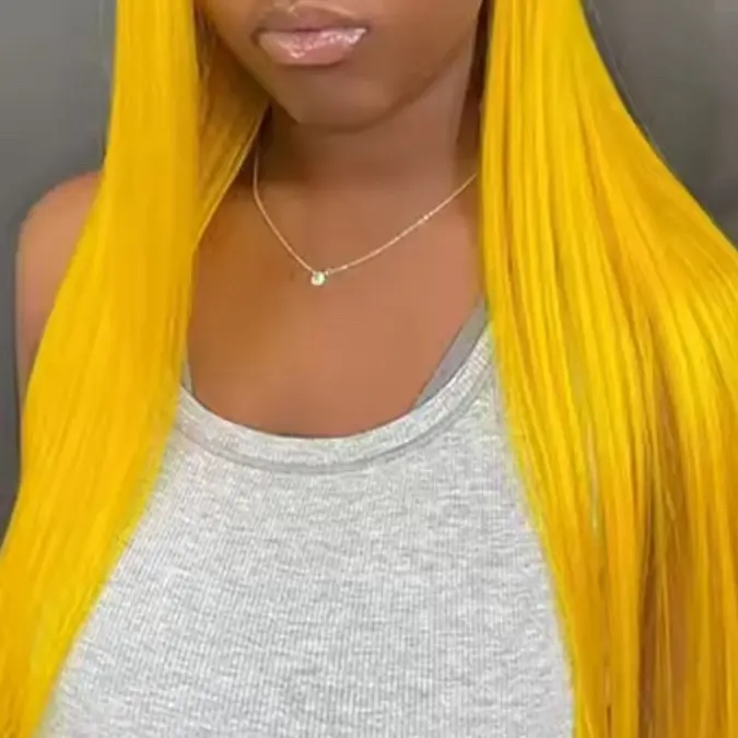 Yellow Human Hair Wig Straight Style - Natural Look and Color for Straight Texture