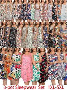 【Flash Sale】 Valentine Heart Pajama Set for Women | Plus Size Curvy Fit 3-Pack Sleeveless Tank Loungewear Nightdresses | Breathable Casual Floral Sleepwear Dresses 1XL-5XL Assorted Prints Summer Nightgown Womenswear tiktokshopspringglowup blue pyjamas