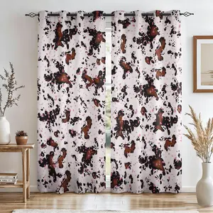 Pink Tone Western Ranch Cow Print Blackout Curtains 2Pcs/Set, No-Hole Ring Design, Washable Fabric, Bedroom Living Room Office Dorm Heat Insulation, UV Protection, Multifunctional Home Decor