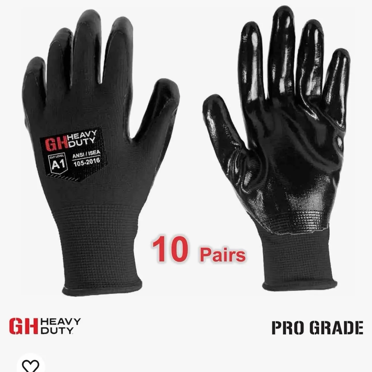 Reusable Cut-Resistant Work Gloves - A1 Cut Rating 10-Pack, Nitrile All-Purpose Gloves with Protective Palm for Home Improvement, Plumbing, Automotive Repair Work, Cleaning Safety