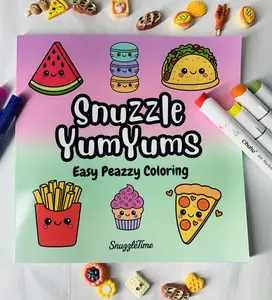 SnuzzleTime Snuzzle YumYum Easy Peazzy Coloring Book 40+ Cute Food Pages for Adults & Children Kawaii Style Simple Designs for Stress Relief & Relaxation