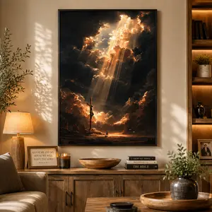 Religious Canvas Wall Art| Dramatic Cross Scene | Christian Wall Decor | Spiritual Faith Hanging Artwork | Large Canvas Print | Wall Art