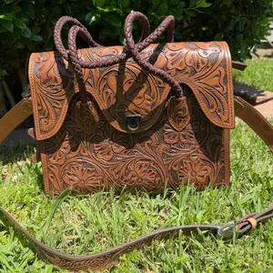 In-embossed leather tote bag shoulder bag