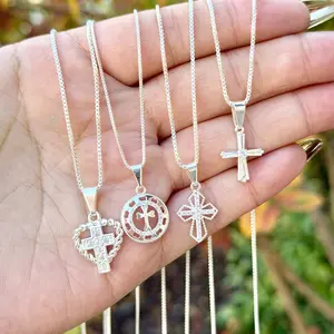 Small Cross  Pendant in Fine Silver 925 + Free Chain Silver 925