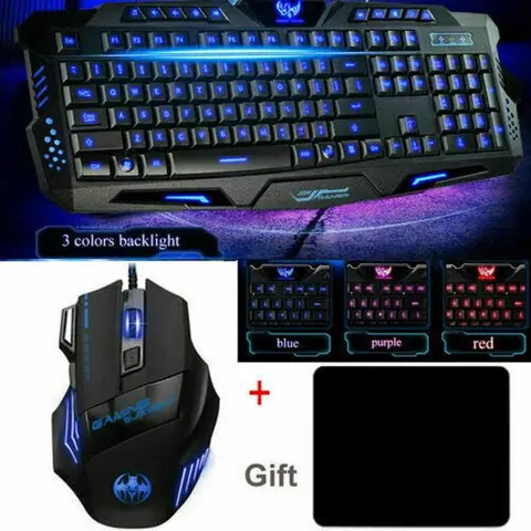 RGB Gaming Wired Mechanical Keyboard and Mouse Set - ABS, Membrane Keys, 3 LED Backlit Colors, Ergonomic Design, Anti-Slip Surface for Video Games, Work