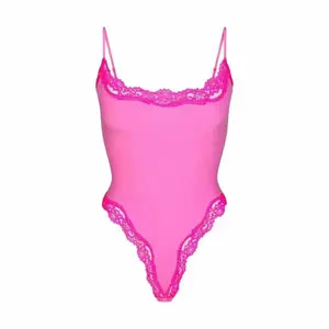 Women's Spaghetti Strap Lace Trim Breathable Bodysuit, Slim-Fitting Chic Playsuit, Seamless Sexy Nightdress Backless Thong miranda corsette Plus Size High Waist Tummy Control Shorts bandelettes anti chafing chantelle shapewear undefined accessor undefined