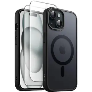JETech 3 in 1 Magnetic Case for iPhone 15 Series with 2-Pack Tempered Glass Screen Protector, Compatible with MagSafe, Translucent Matte Back Shockproof Phone Cover