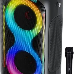 IQ Sound IQ-1955BT 2 x 5" Fusion Glow Portable Bluetooth Speaker with LED Light Show FM USB AUX Mic Rechargeable Battery True Wireless Stereo Audio Device