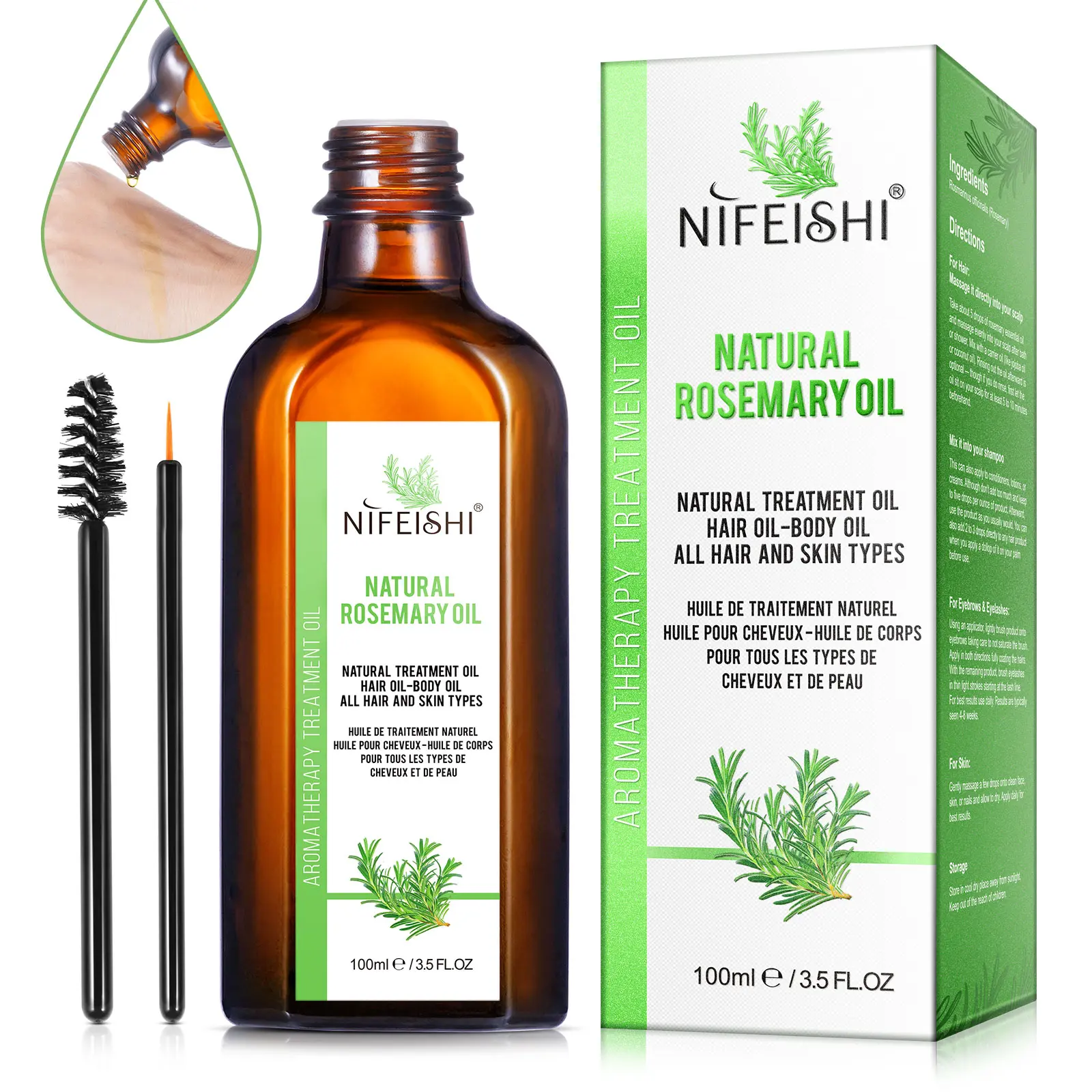 Nifeishi Biotin & Natural Rosemary Essential Oil Haircare Oil (100ml) - Moisturizing Hair Growth Solution for Damaged Hair Repair, Dry Scalp Care & Relaxation Body Massage, Repair Damaged Hair