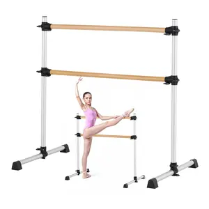 fathersdaygift VEVOR Ballet Barre, 4 Ft Double Beechwood Barre Bar for Home, Freestanding Portable Ballet Stretching Dance Bars, Height Adjustable Anti-Wobble Fitness Gym Equipment, for Pilates Balance Workout