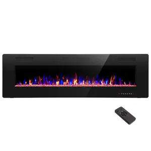 R.W.FLAME Electric Fireplace Inserts, in-Wall Recessed and Wall Mounted 750/1500W Fireplace Heater, Touch Screen, Remote Control with Timer, Adjustable Flame Color and Speed, 30"~68", Black