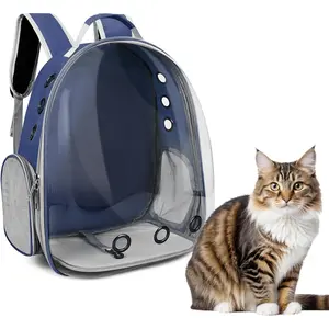 Bubble Backpack, Transparent  Backpack for Kitten Small  Pet, Space Capsule  Backpack Carrier for Hiking Camping Travel Outdoor Use (Navy Blue)