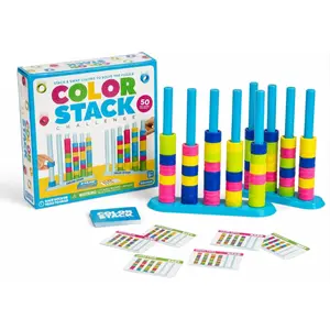 2 Pack Color Stack Challenge Race Game, STEM Color Sorting Logic Puzzle Toy, 2-Player Competitive Brain Teaser with 50 Double-Sided Easy/Hard Cards, Portable Indoor Outdoor Travel Party Game Gift for Kids Teens Ages 3-16