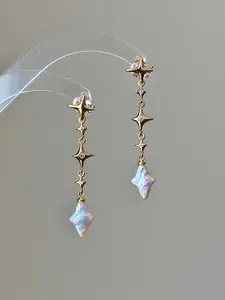 Dainty elegant Dreamworld Baroque cross star Pearl Drop Earring