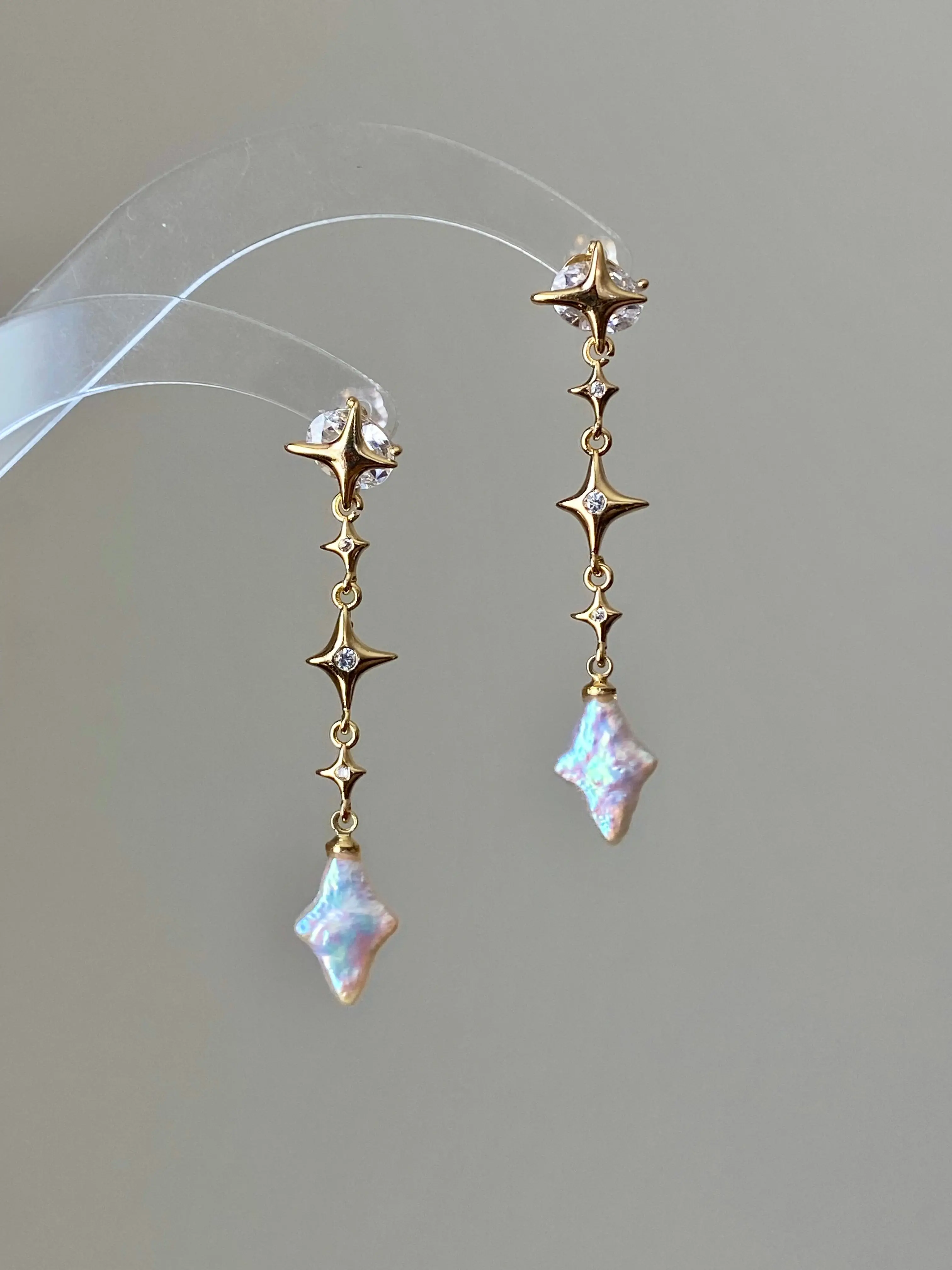 Dainty elegant Dreamworld Baroque cross star Pearl Drop Earring