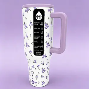 HydroJug 40-ounce purple floral insulated cup with handle, keeps drinks cold for hours, stainless steel travel mug, leak-proof, BPA-free, fits cup holders, suitable for iced coffee, car, and office water bottle outdoorfun