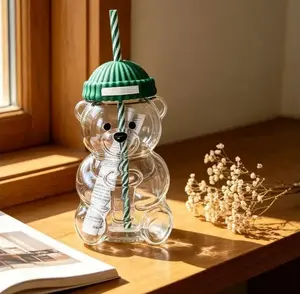 New Bear Straw Cup 2026 Cute Coffee Mugs Glass Bears Cups for Home Office Gifts 1Pc