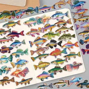 50 Fish Shape Stickers, Creative Pet Material, Ideal for DIY Phone Cases, Scrapbooks, Planners, Guitars, Skateboards, Diaries, Accessories, Mixed Colors